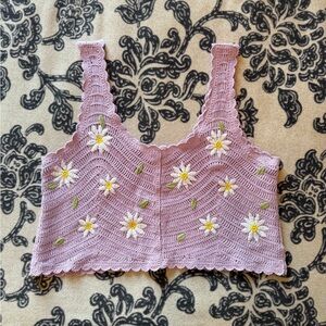 Lilac Crochet Crop Top with Floral Embroidery
